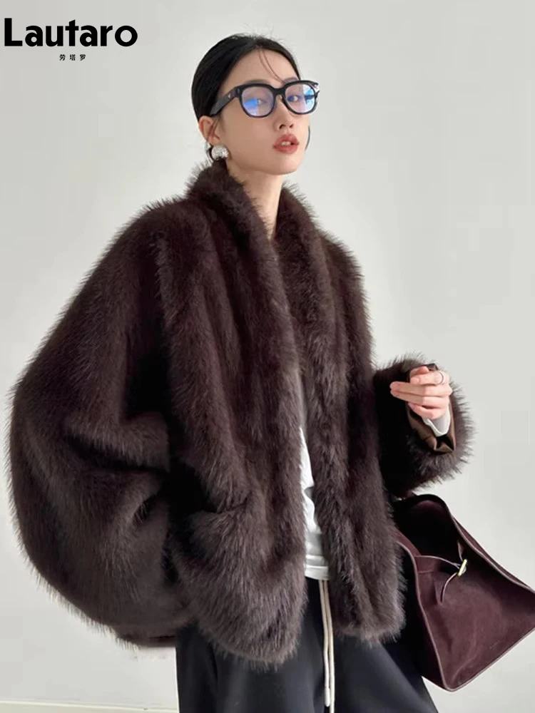 

Lautaro Autumn Winter Thick Warm Soft Hairy Faux Sable Fur Coat Women Loose Elegant Luxury Chic Vintage Retro Fluffy Jacket 2026