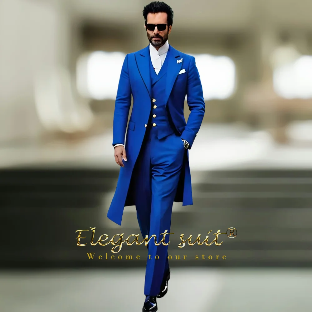 

Men's long gun-lapel suit, vest and pants 3-piece suit, customized elegant slim-fit suit for party banquet celebration wedding