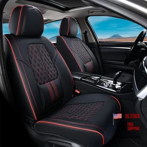 

Seat Covers, Car Front Seat Covers with Front Pair Black&Red(Lumbar Support)