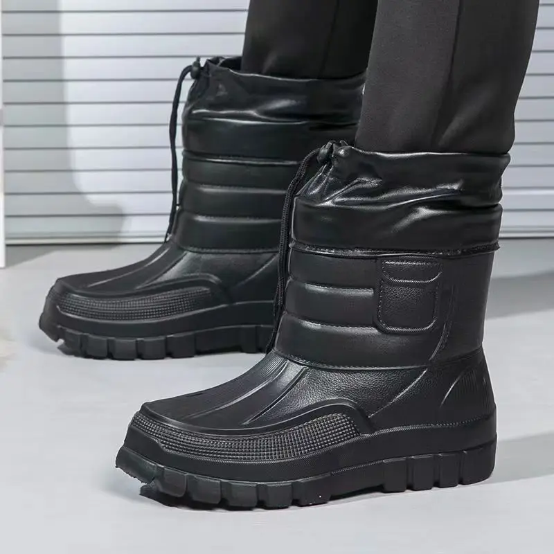 2026 Thickened Fleece Lined Mid-Calf Snow Boots Men's Outdoor Fishing Shoes Waterproof Winter Boots Large Size Sea Fishing Shoes gallery 4
