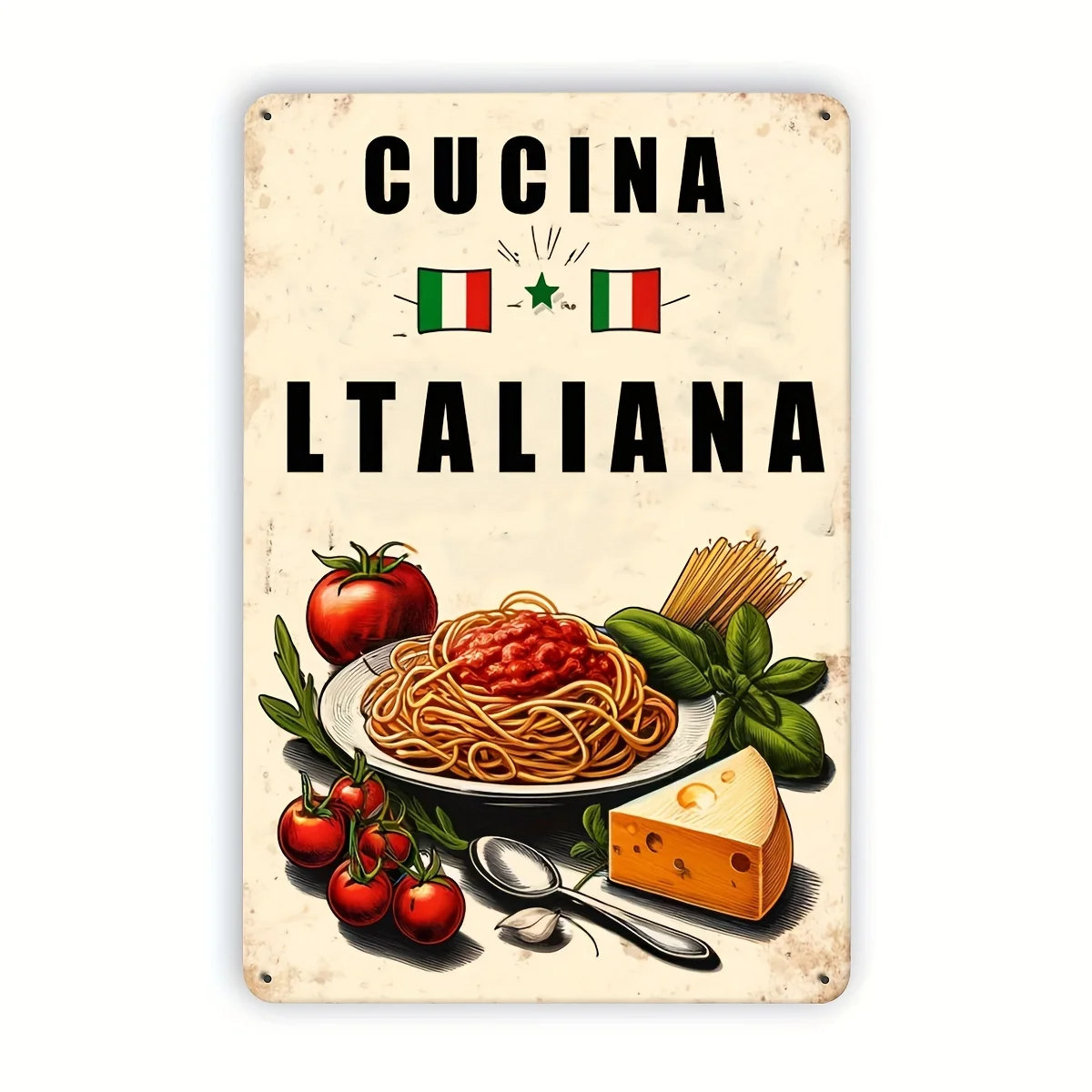 Vintage Italian Cuisine Metal Sign: 8X12 Inch, Pre-Drilled, Waterproof, Kitchen Decor, Indoor/Outdoor Use, Iron Material