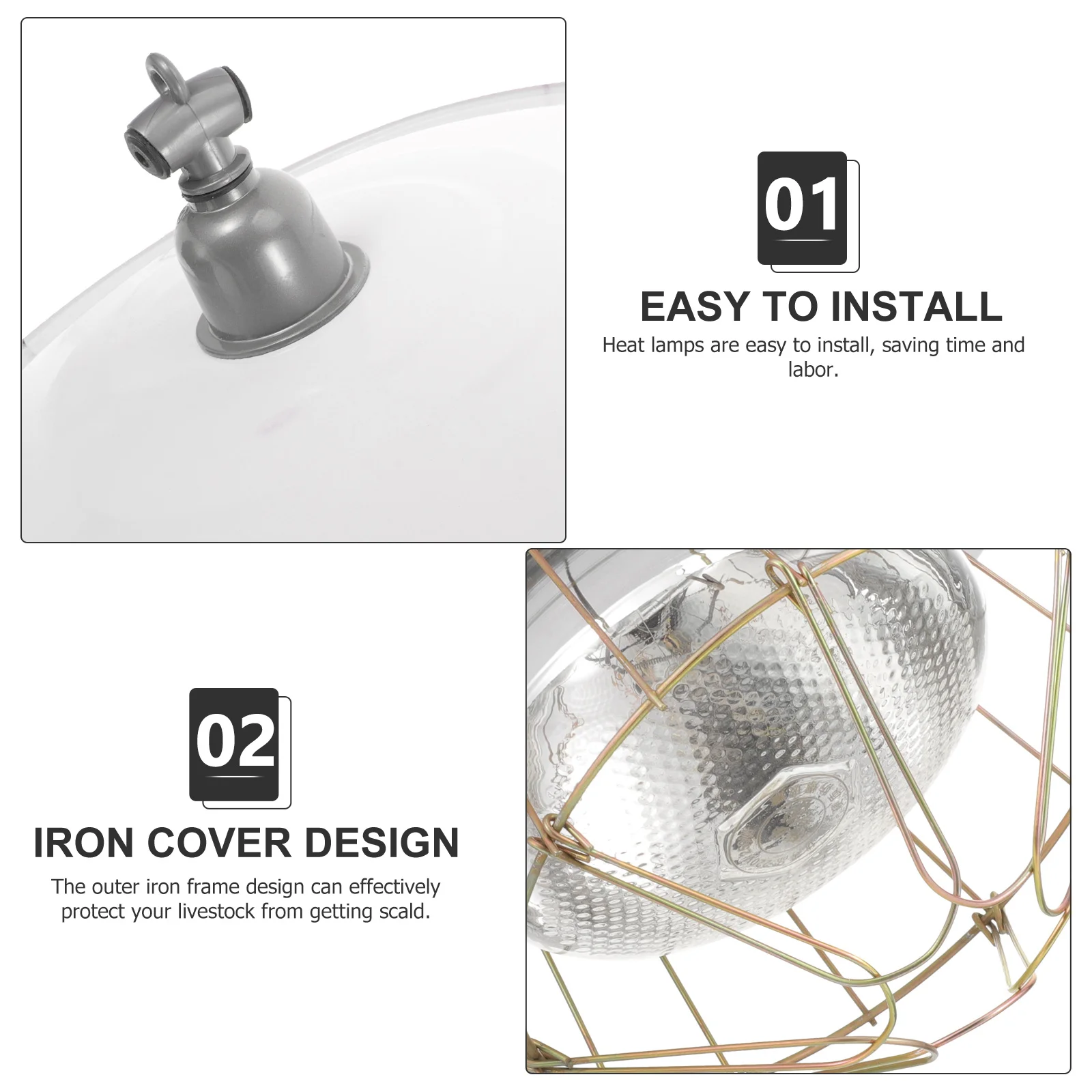 

Livestock Heat Lamp Mini Pig Heat Preservation Lamp Iron Frame Safe Heating for Poultry Livestock Reptiles Warm Light for Pet