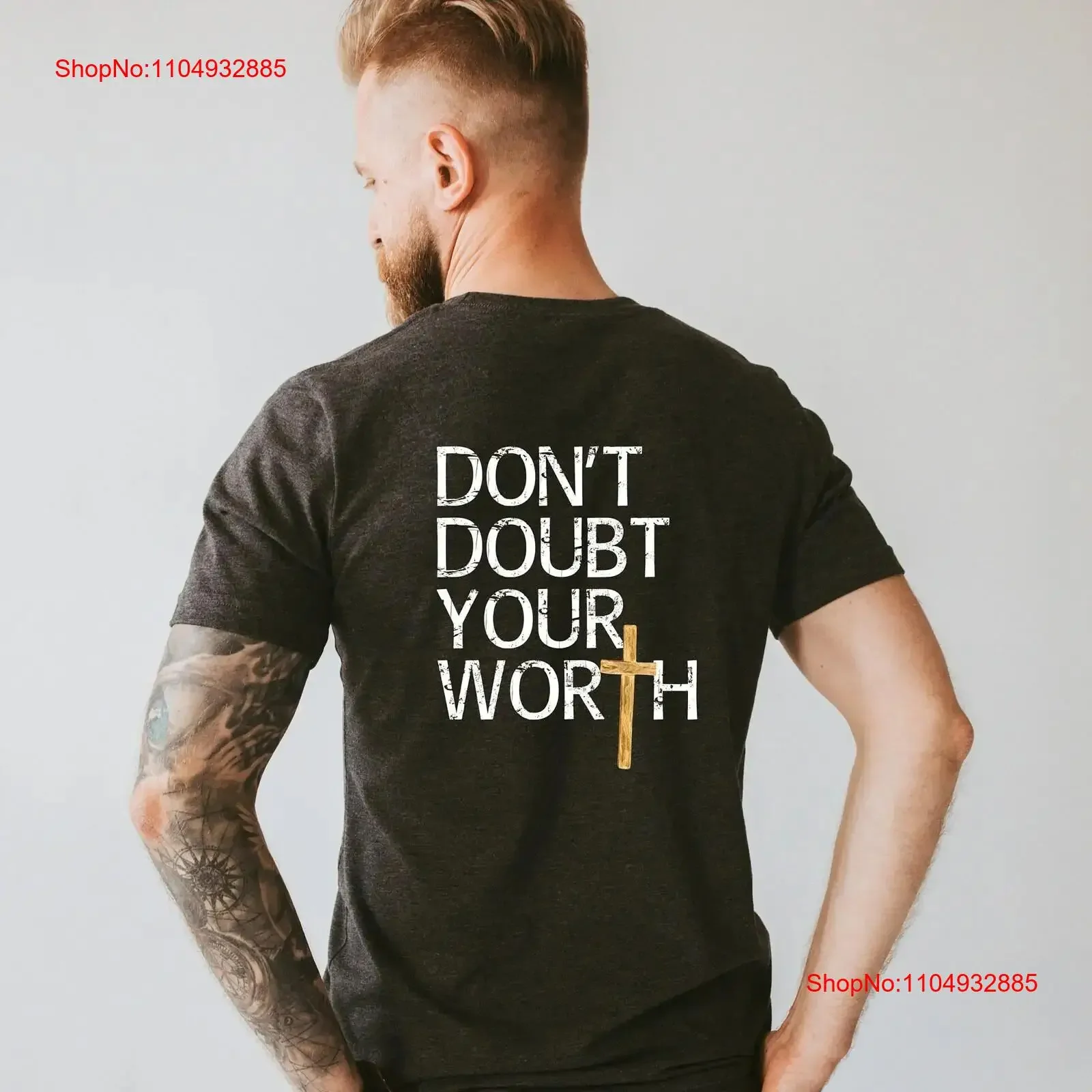 

Christian T shirt Cross Back Design Faith Based Don't Doubt Your Worth vintage Washed fashion graphic Unisex streetwear Soft