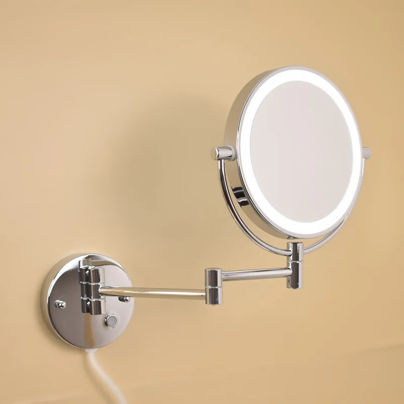 YFY retractable wall-mounted illuminated makeup mirror, multiple enlargement, double-sided rotating bathroom beauty dressing
