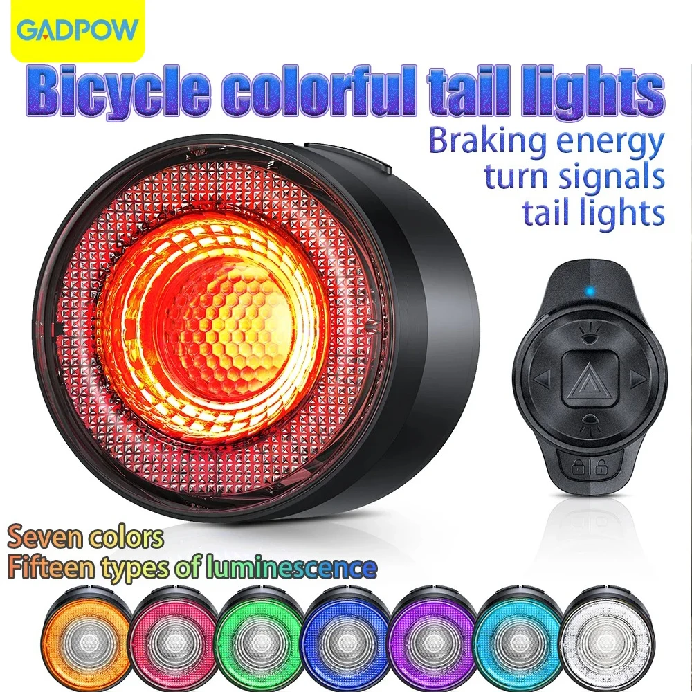 Gadpow Automatic Colorful Warning Light Taillights Brake Lights Turn Signals in Three, Seven Colors IP66 Bicycle Accessories