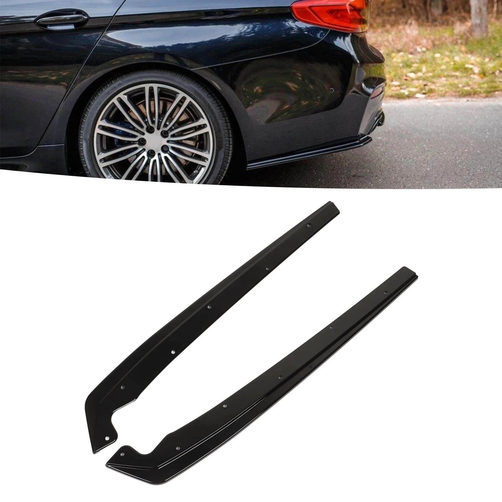 

Car Rear Bumper Lip Glossy Balck Rear Bumper Side Splitters Flaps for 5 Series G30 G31 M Sport 2017‑2022 Rear Bumper Spoiler