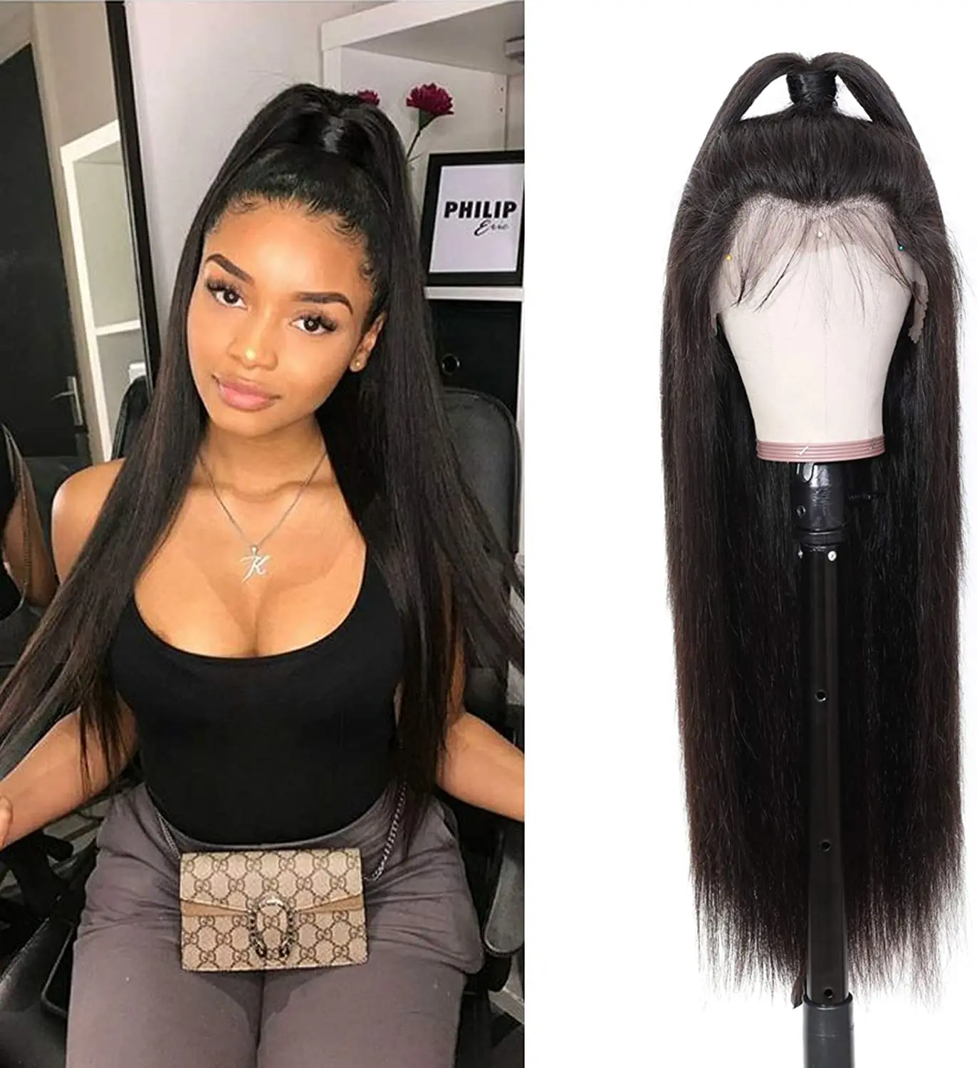 

YATUWIN 30 Inch Straight Lace Front Human Hair Wigs Brazilian Lace Frontal Wig Straight 4x4 Lace Closure Wig for Black Women