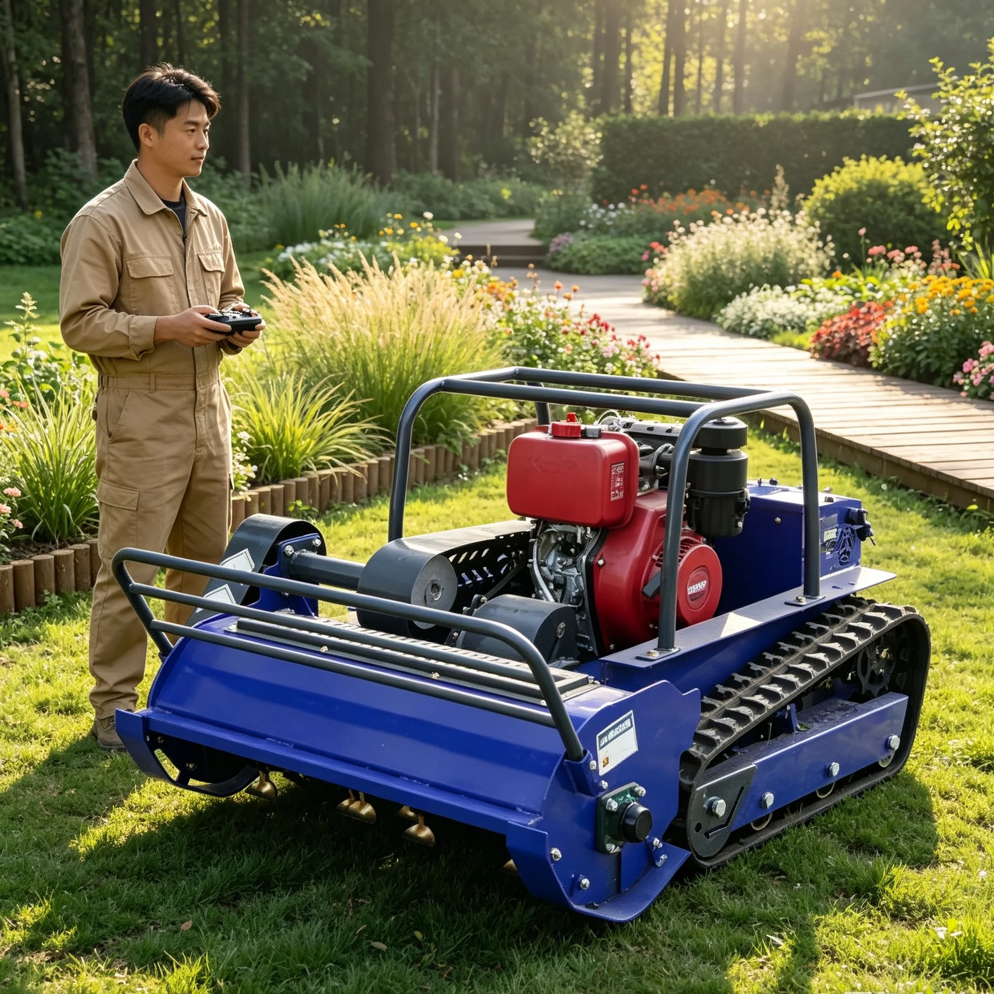 Customized Wetland Park Outer Green Belt 1000S Tracked Remote‑Controlled Lawn Mower, Anti‑Corrosion Hammer Blade, GPS Auto‑Navig