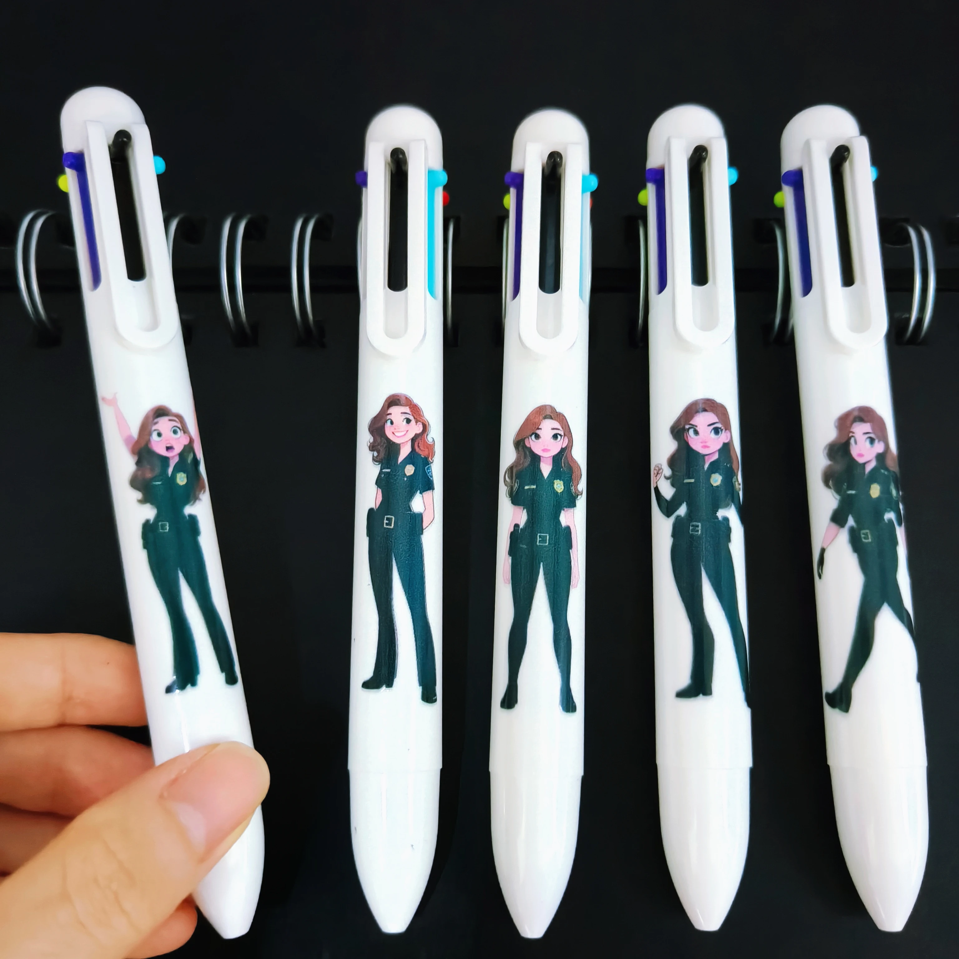 

7PCS/14PCS cool policewoman pattern multicolor pen white series 6-color ballpoint pen school stationery gift pen office pen