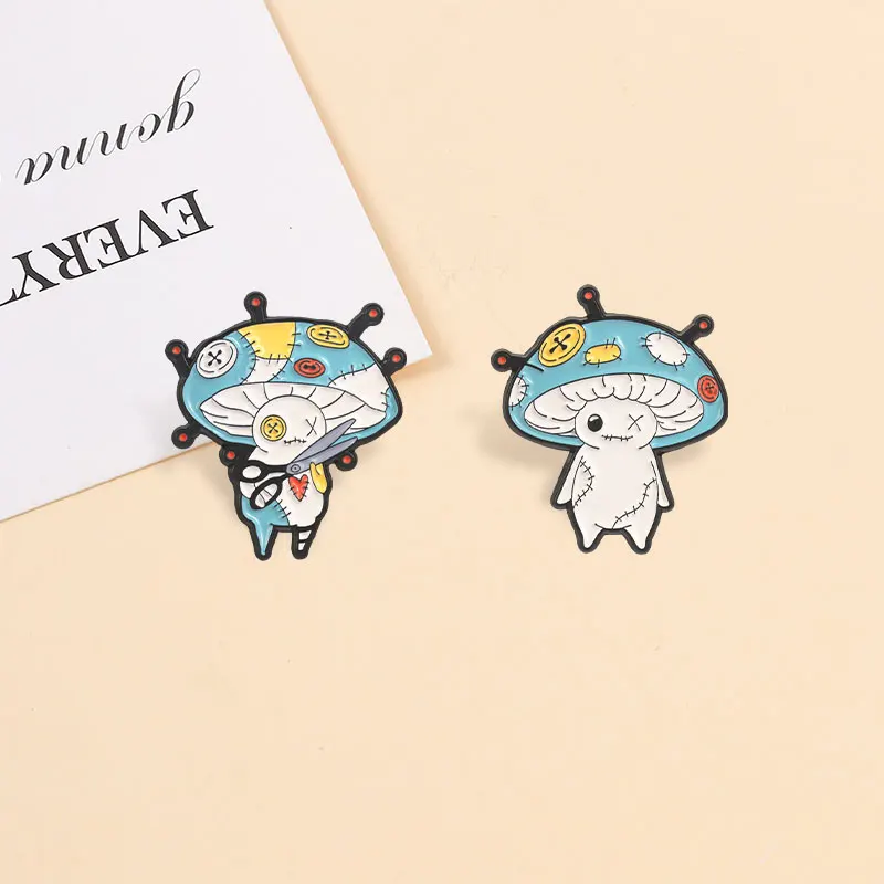 Totenkopf Schwarze Katzen Abzeichen Emaille-Pins Gotische Todeskatzen Pilz-Broschen Gruselige Tiere Halloween-Accessoires Deko-Geschenke – Detail 4