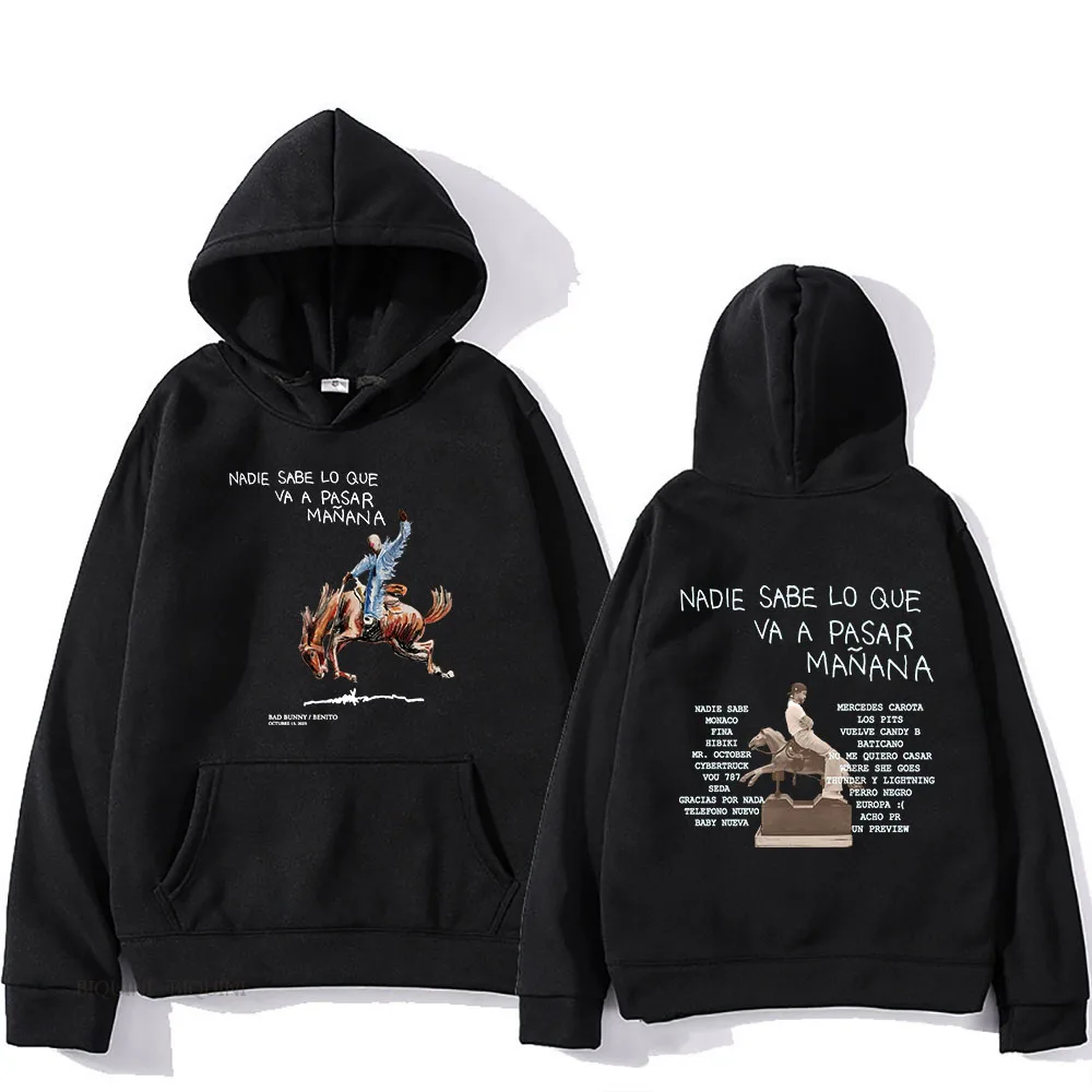 Sudadera con capucha de Bad Bunny RIP para hombres y mujeres, ropa de Hip Hop, Sudadera con capucha de forro polar, álbum Nadie Sabe Lo Que Va Pasar Manana, Otoño e Invierno