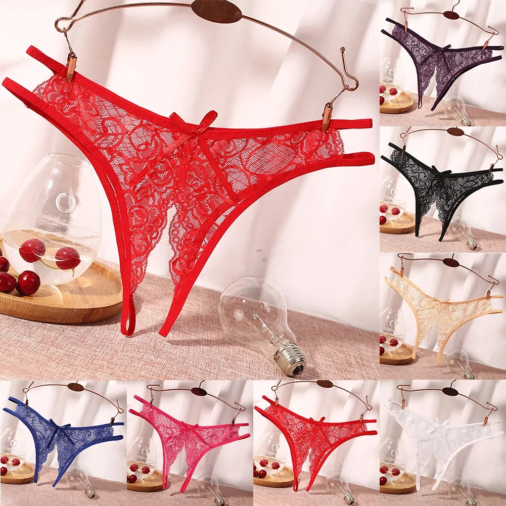 ชุดชั้นใน กางเกงชั้นใน กางเกงใน จีสตริง แบบเปิดเป้า สำหรับใส่ทุกวัน กางเกงในลูกไม้ ซีทรู สีพื้น สินค้าขายดีประจำวัน