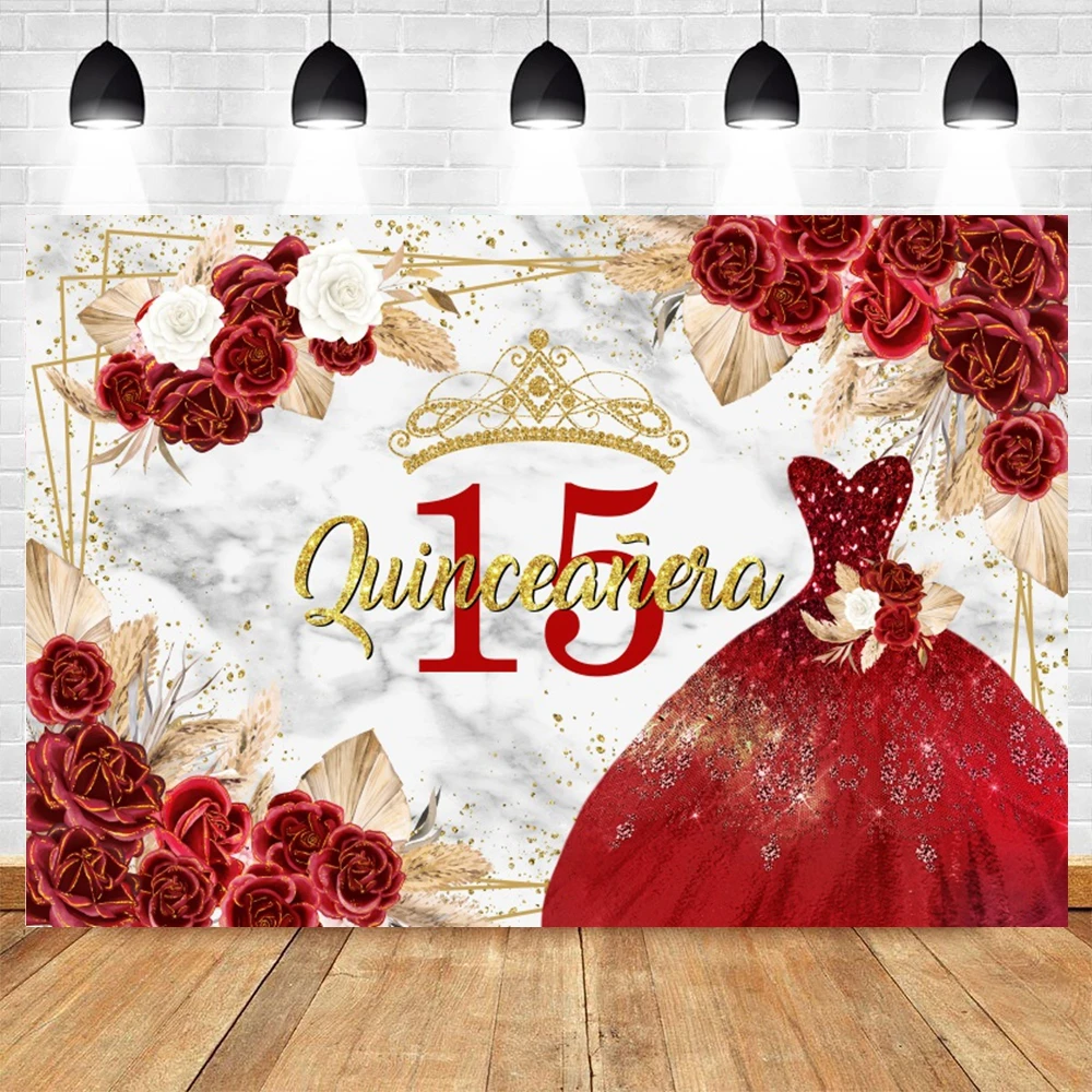 Quinceanera الحلو 15th حفلة عيد ميلاد خلفية زهور الورد الأميرة الفتيات خمسة عشر سنة التصوير خلفية ديكور راية
