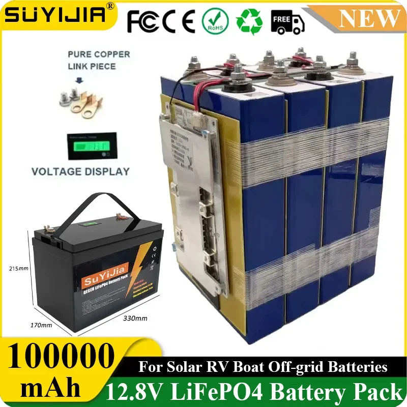 LiFePO4 12.8V 100AH Battery Pack Grade A 5000+ Cycles Lithium Batter 12V 150A Built in BMS for Solar RV Boat Off-grid Batteries