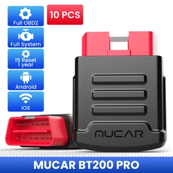 MUCAR BT200 10pcs OBD2 Scanner car diagnotic tool full system Code Reader BT200 PRO support 15 reset Auto Adapter scan tools