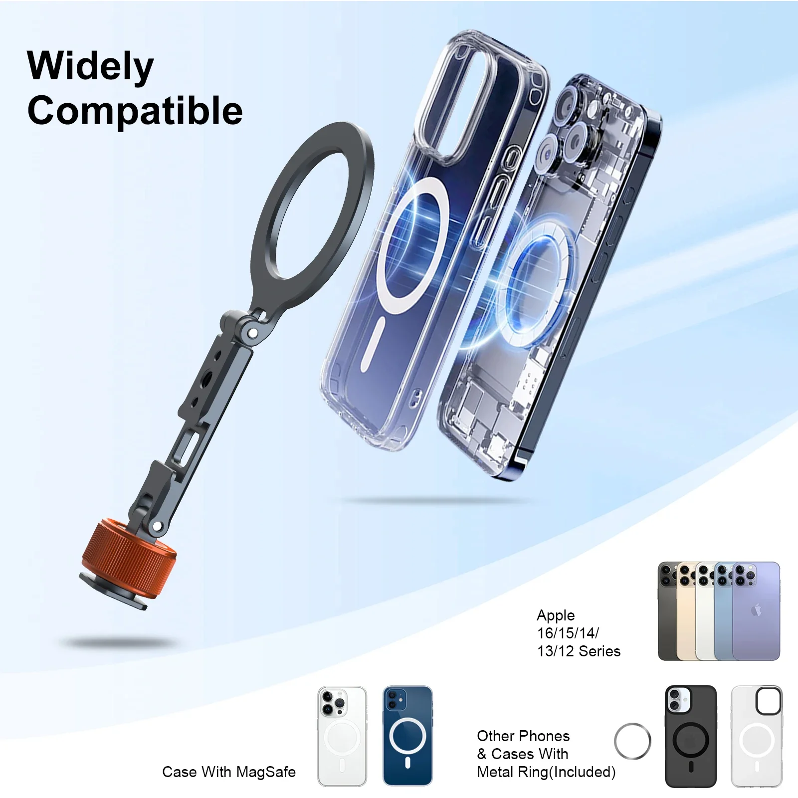 Magnetischer Cold Shoe Mount Handyhalter mit 1/4 und 3/8 Schraube für Kamerastativ für iPhone 17/16/15/14/13/12 Serie Android