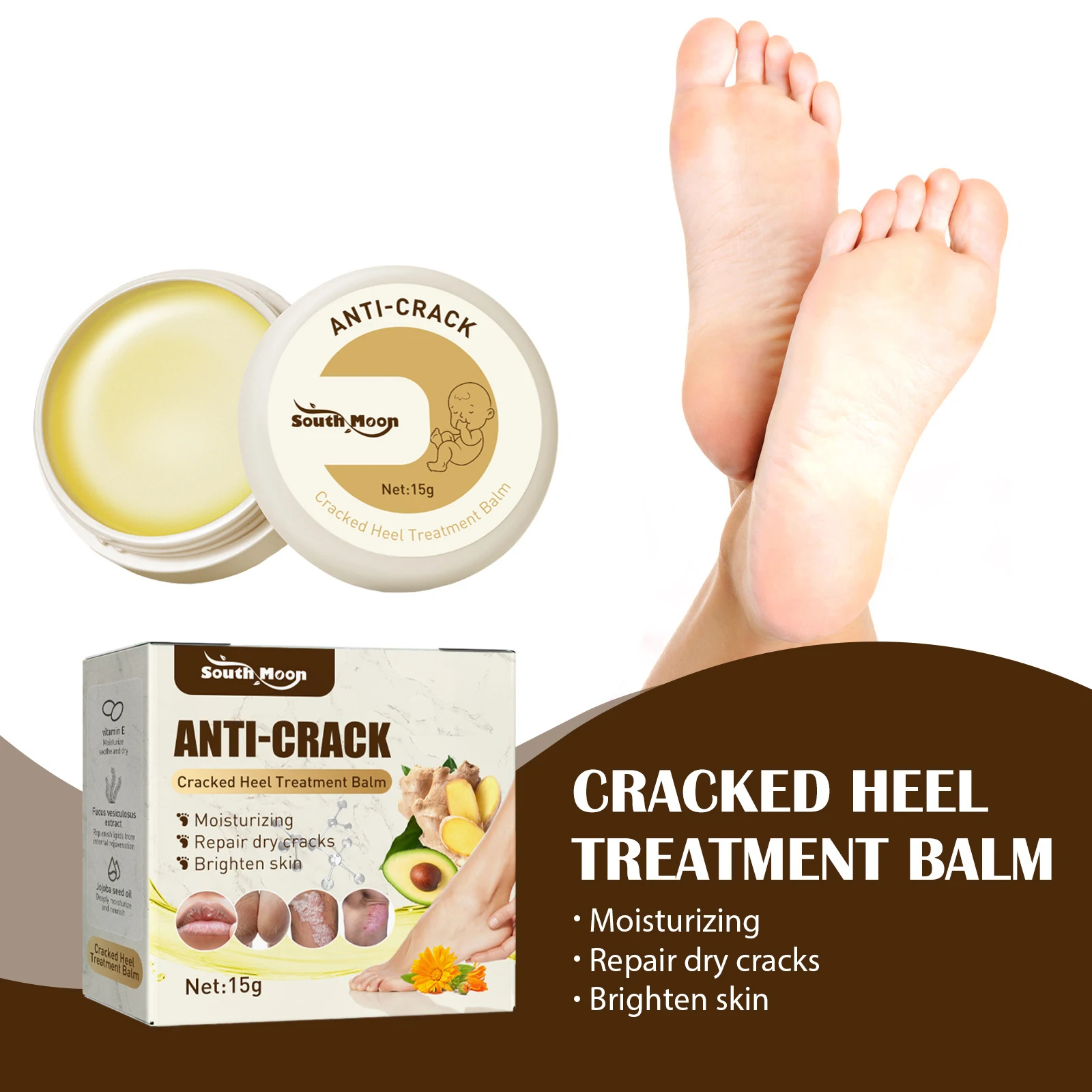 

Foot Crack Cream Heel Chapped Peeling Repair Anti Dry Crack Remove Dead Skin Soften Feet Care Nourish Gentle Repair 15g