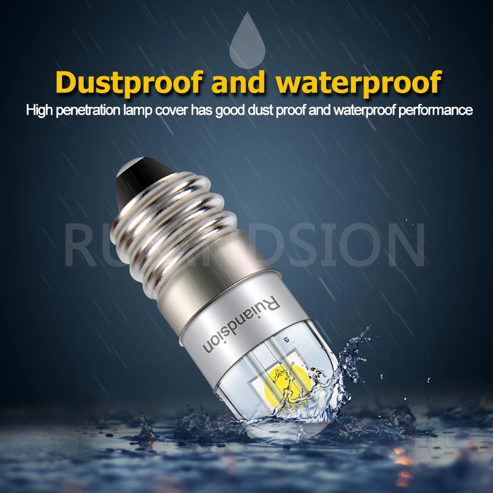 Ruiandsion E10 LED Bulb  3030 2SMD Chips White 3V 4.5V 6V 9V 12V 24V 110V 220V Non Polarity Camping Hiking Caving Lights  200LM - view 3