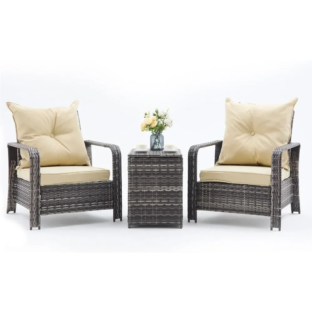 

3 Pieces Patio Furniture Set, Large Outdoor Conversation Sets PE Rattan Wicker Oversized Sofa Chairs with Tufted Cushions a