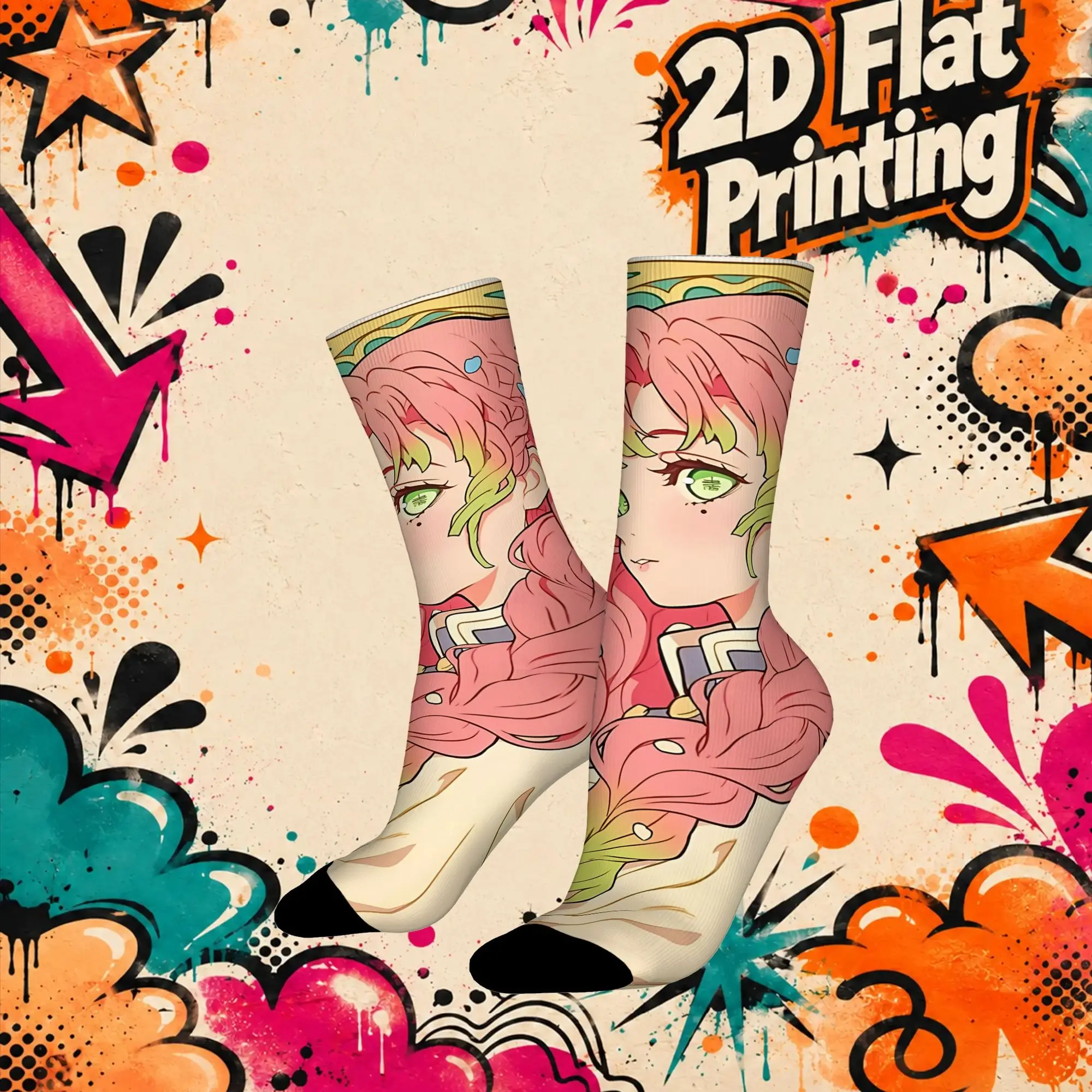Autumn Winter Retro Christmas Demon Slayer Crazy Men's compression Socks Unisex  Funny Crew Sock