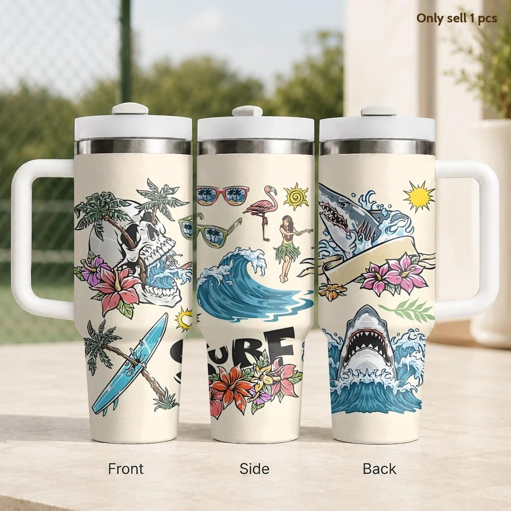 

surfing Fashion Vacuum Flasks 40oz Stainless Steel Insulated Tumbler with Handle Straw Leakproof Cup Daily Travel Mug