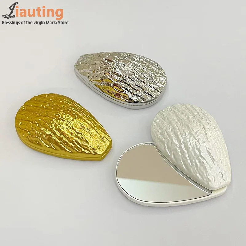 مرآة تجميل على شكل أويستر على الوجهين، مرآة قابلة للطي، مرآة حمل للفتيات، مرآة زينة مدمجة غير قابلة للكسر