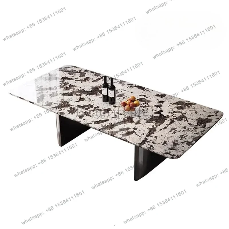 

yj32 Обеденный стол из натурального мрамора в стиле легкой роскоши, для элитных вилл, с большой плоской столешницей, прямоугольный, из натурального камня.