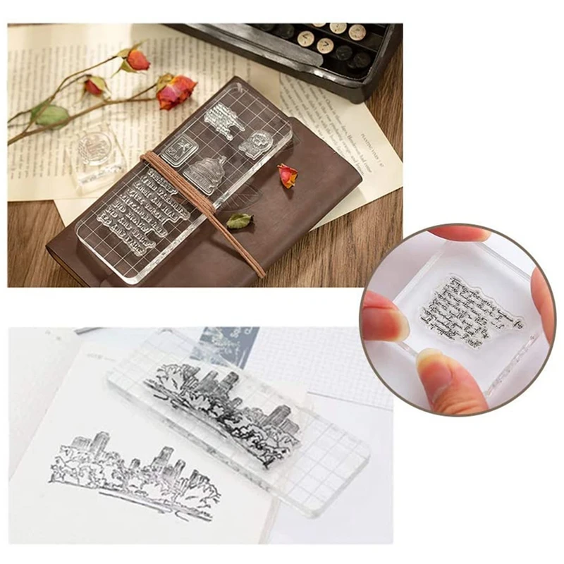 6 Pieces Stamp Blocks Acrylic Clear Stamping Blocks Tools With Grid Lines For Scrapbooking Crafts Making