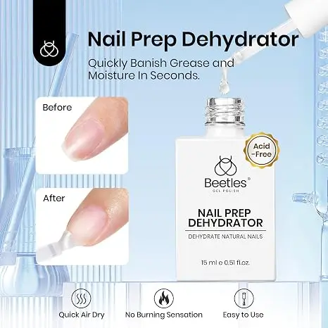 Beetles 4pcs 15ml Gel Top Coat Gel and Base Coat Gel Nail Kit Perfect Professional Set Essential Set with Nail Dehydrator And Primer Nails Supplies Art Design for LED UV Nail Stuff ACID FREE Finish Gel HEMA FREE TPO