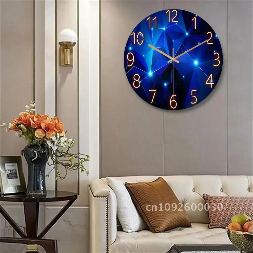 

1pc Quartz Wall Clock Geometric Elements Dark Blue Thickened Decor Living Tempered Glass 12inch Room Home Movement Gift Silent