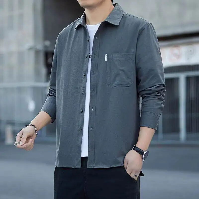 

Sun Protection Long Sleeve Casual Shirt for Men Spring Summer Business Loose Workwear Jacket City Walk Flip Collar Button up