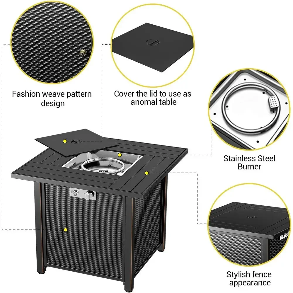 30 Inch Outdoor Propane Gas Fire Pit Table with Lid | Patio Heater for Deck, Garden, Backyard | 50,000 BTU