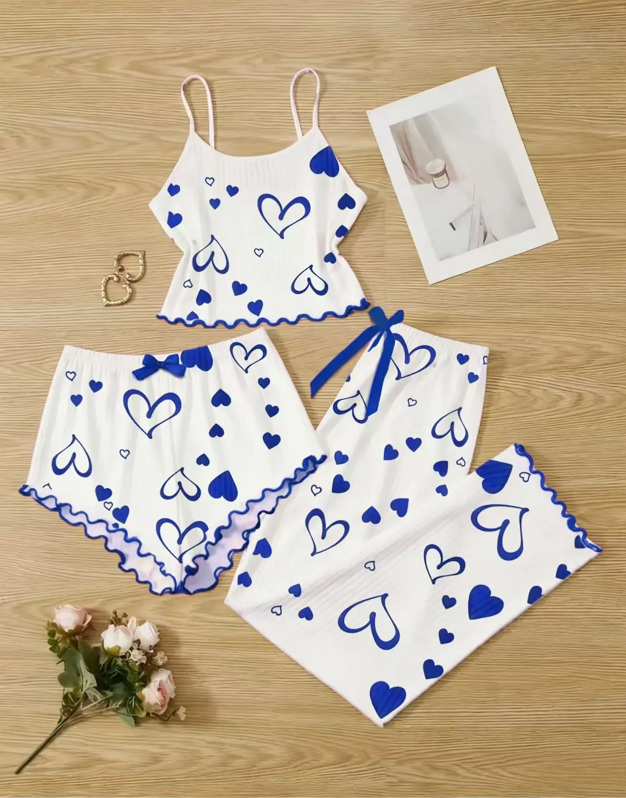 

Комплект из 3 предметов: женские пижамные шорты, модный комплект с U-образным вырезом, сексуальное нижнее белье, пижамный комплект с шортами, новинка.