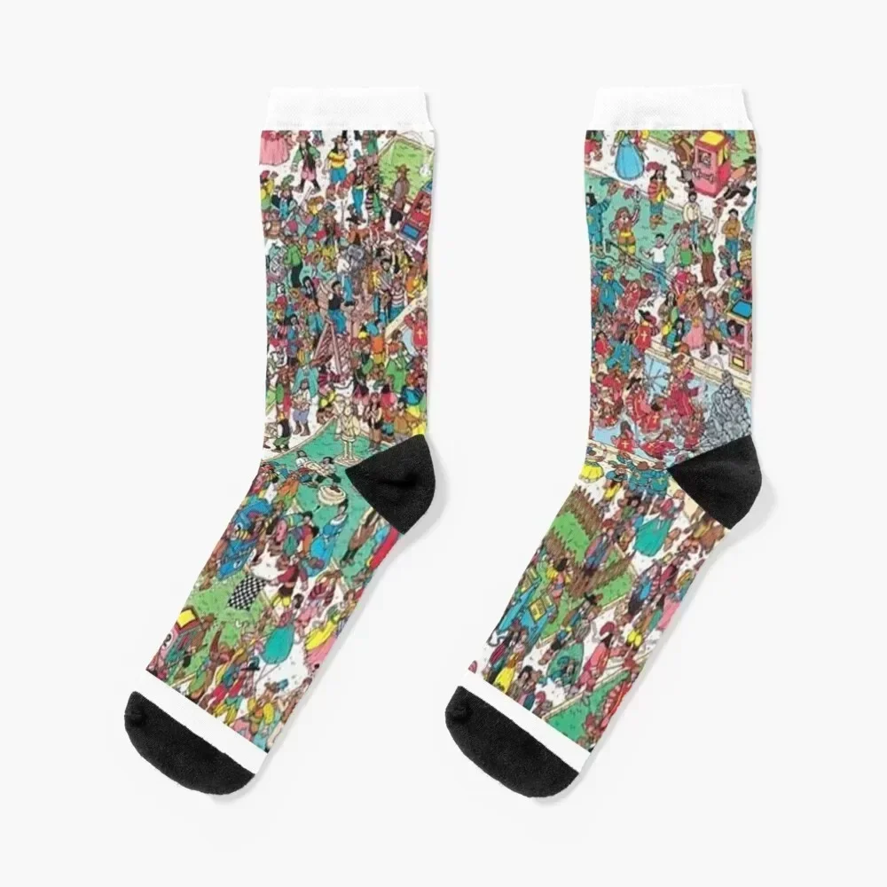 

Where's Wally - find Wally Book Socks funny sock happy winter thermal cycling Socks Men Women's