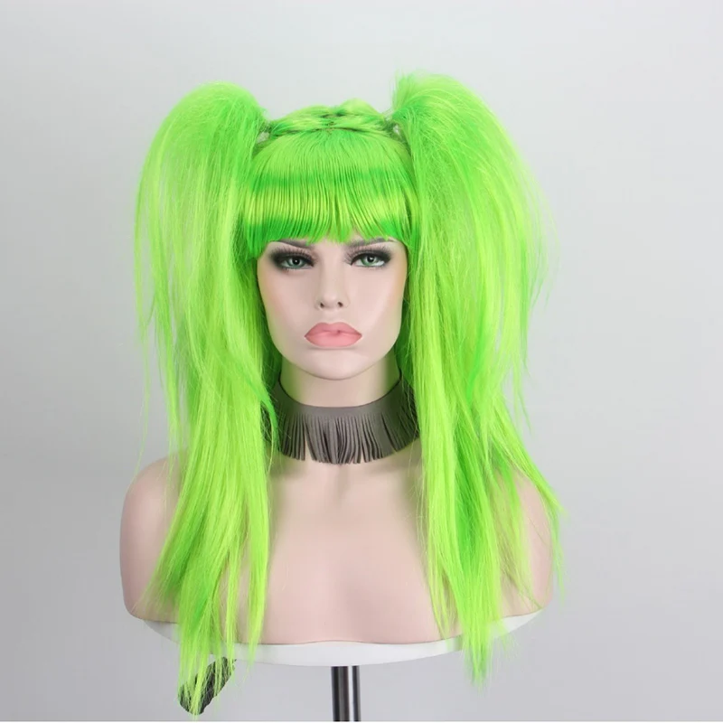 Krul Tepes Rolle Kopfbedeckung Pink Twintails Anime Seraph of The End Vampir Charakter Perücke Bar Perform Kleidung Match Grün Großer Zopf