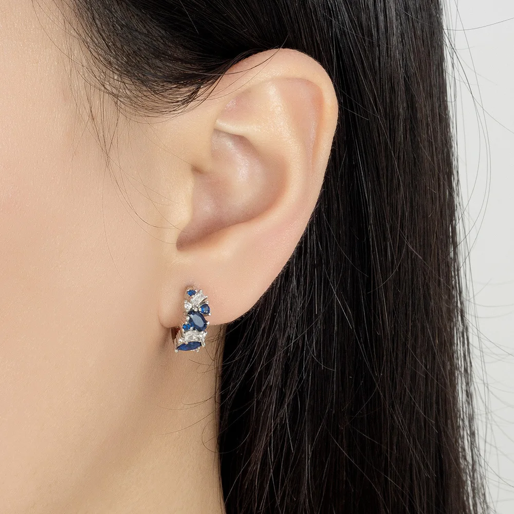 925 Sterling Silver Blue Zircon Geometry Stud Earrings For Women Elegant Luxury Jewelry Accessories Jewellery Prevent Allergies view 4