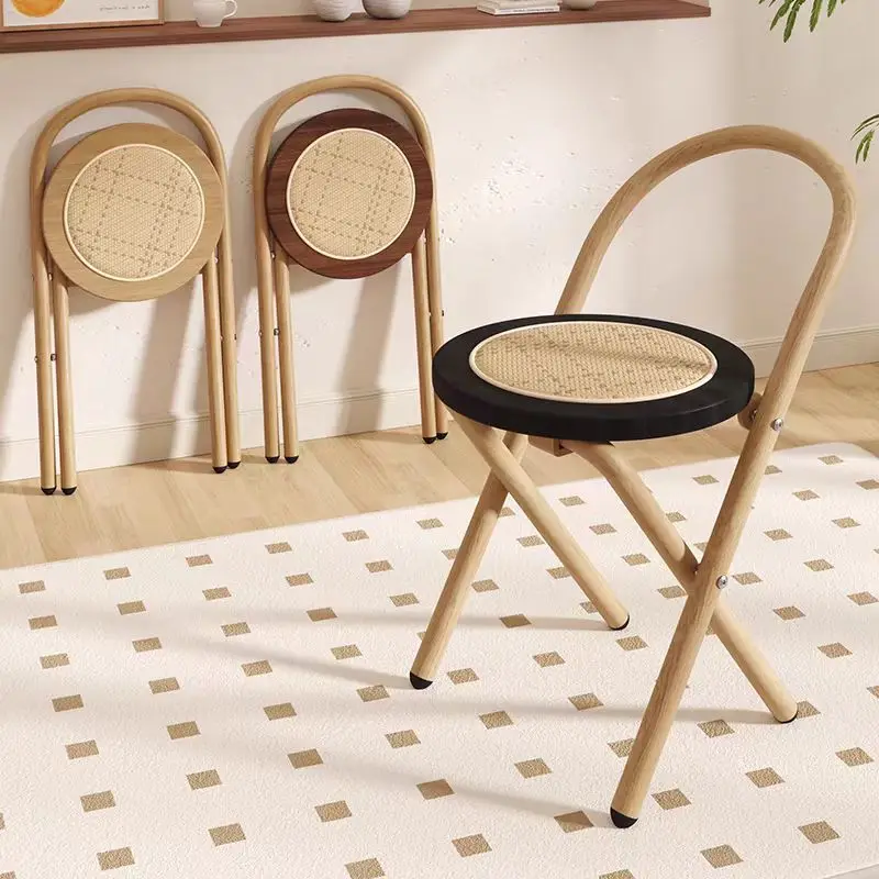 Cream Style Foldable Wicker Dining Chair Portable Outdoor Folding Stool Multi-Purpose Compact Mazza Kitchen Seat