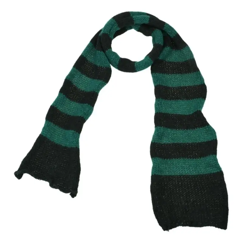 652F Knitting Stripe Scarf for Teens Girls Women Winter Neck Warmer Windproof Neck Wrap Soft Warm Long Scarf Cool Accessories