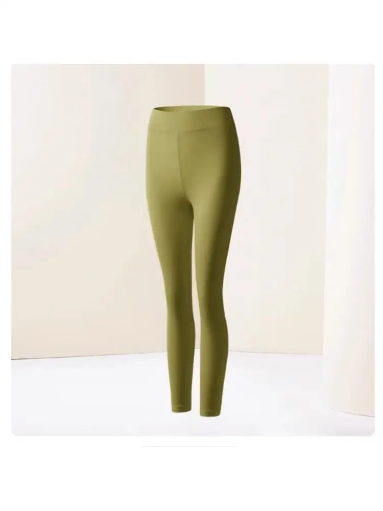 2025 New Design Green Pants High Waist Ultra thin Women Hyaluronic Acid Tight Leggings Fit Mask Traceless Warm Heating Muscle