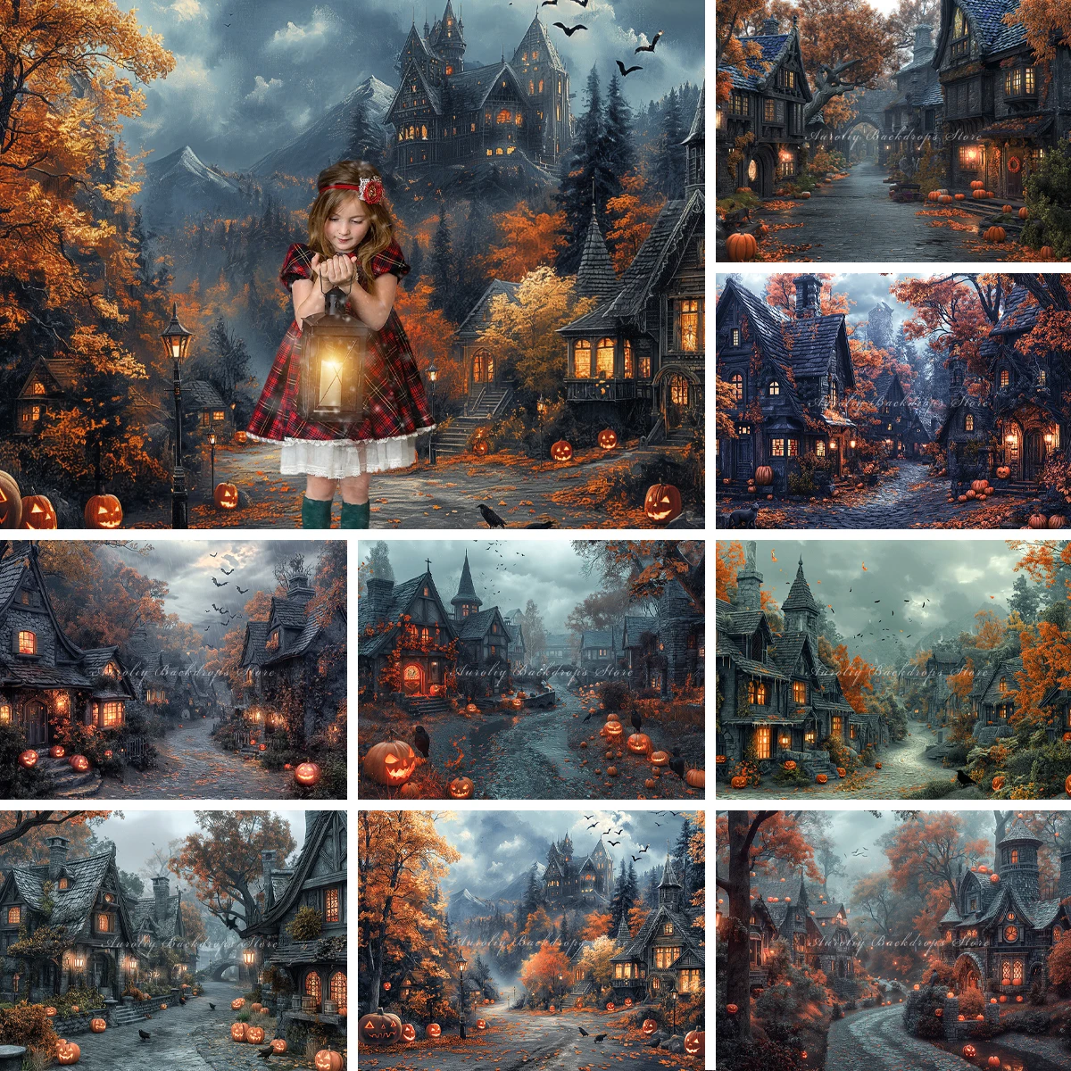 Dreamy Medieval Village Backgrounds Kids Adult Photography Props Child Baby Pebble Path Pumpkin Decors Photo Studio Backdrops