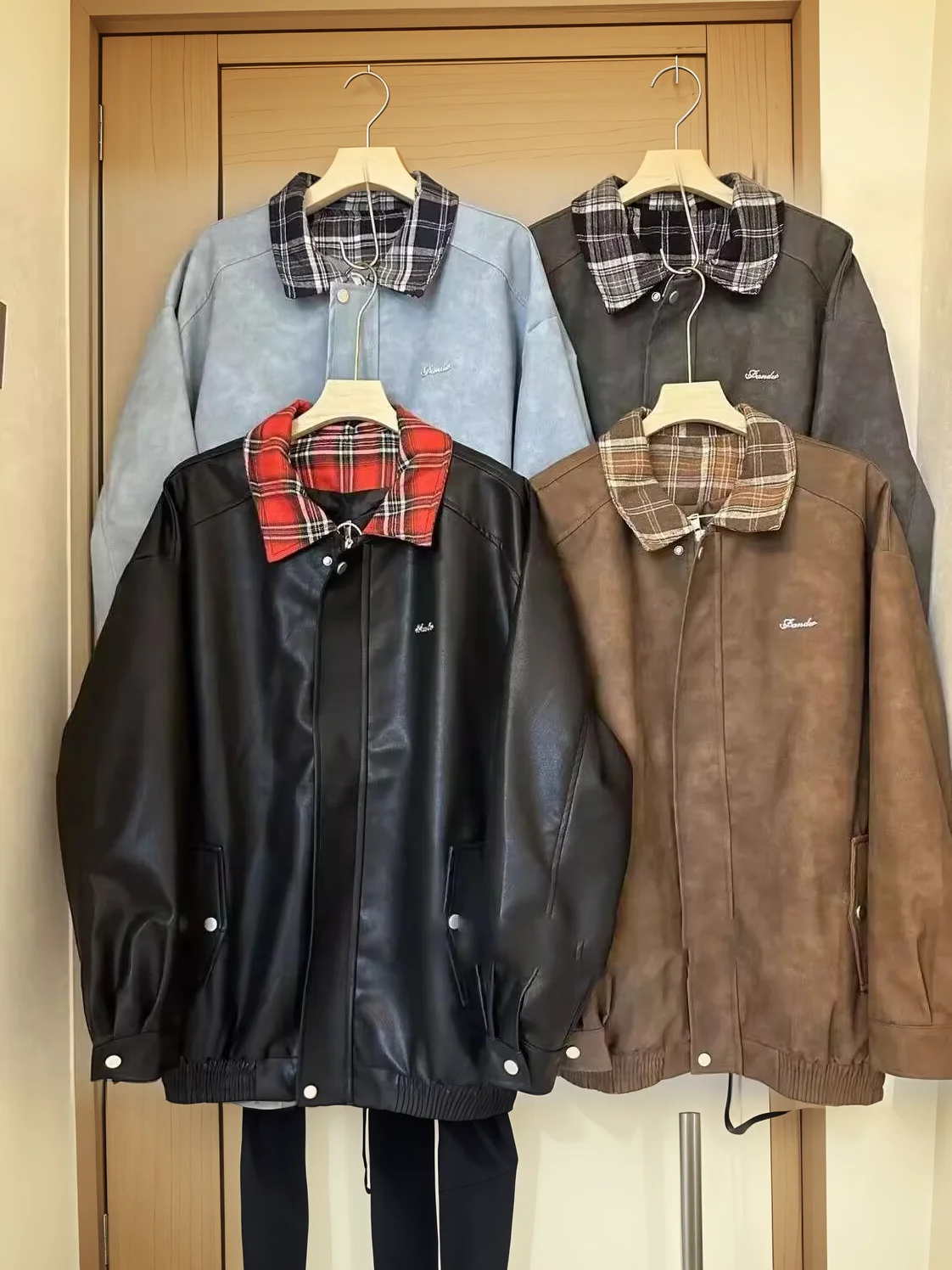 

Retro American Leather Jaet Men's Women's Patchwork Baseball Coat Autumn Winter Versatile Loose Neutral Jaet Top