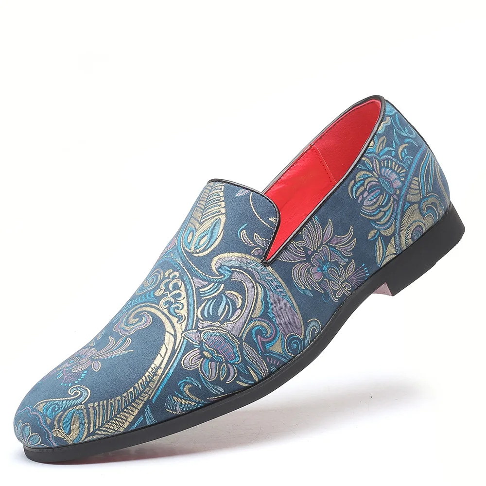 Chaussures à haricots populaires pour hommes, chaussures paresseuses d'un pied, polyvalentes, respirantes, décontractées, en tissu, pour la conduite, Style de rue, motifs floraux, 2024