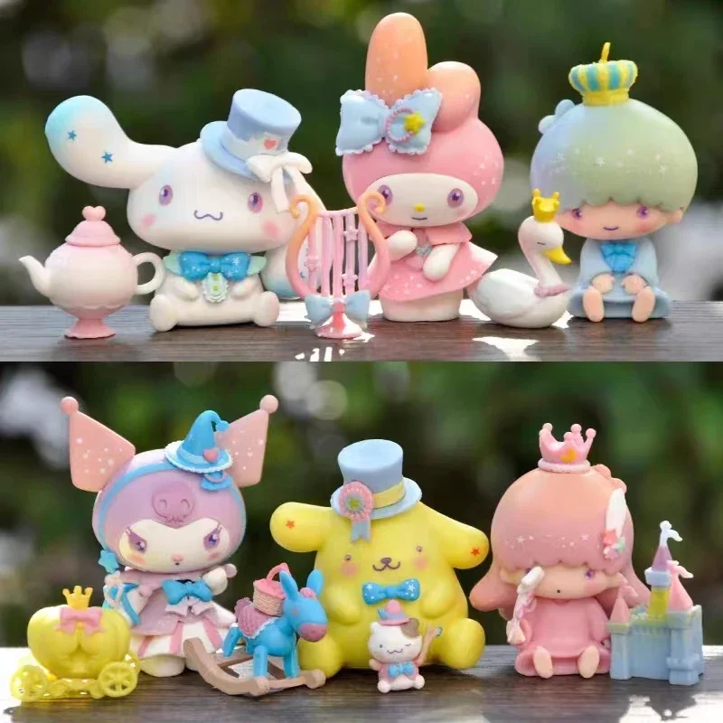 Sanurgente-Figurines d'anime Kawaii pour enfants, ornements de bureau, Kuromi Cinnamoroll My Melody, poupées de la série Nette, jouets cadeaux, ensemble de 6 pièces