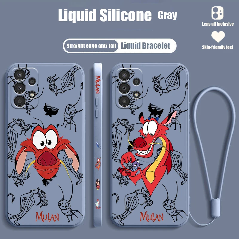 Disney Mulan Dragon Anime per Samsung A91 A81 A71 A51 A41 A31 A21S A11 A05 A04 A03S A02S A55 A35 custodia per telefono con corda sinistra liquida