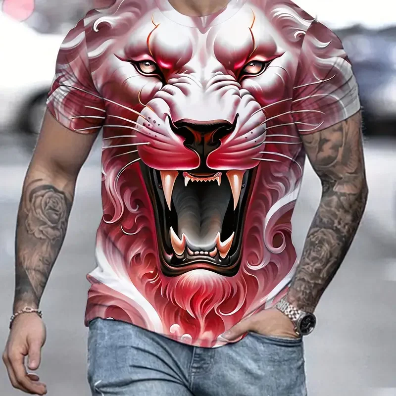 Tiger Print T-Shirt 3D Animal Men's Shirts Summer Short Sleeved Male Pullover Oversized Tops Tees Men Clothing