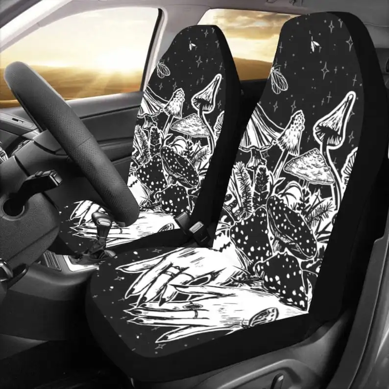 Mushroom Cottagecore Car Seat Covers, Mystic boho car accessories Moth car interior decor, Car Seat Covers Airbag Compatible