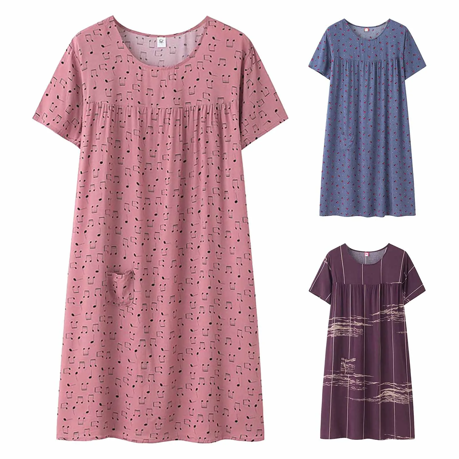 Summer Cotton Silk Short Sleeved Homewear Dress Women New Fashion Printting Loose Fitting Plus Size Comfortable Sleepwear Dress