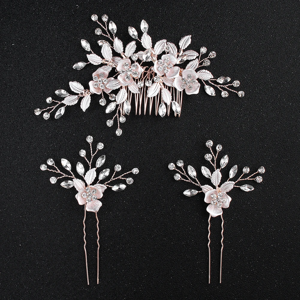 Fashion Alloy Flower Bridal Hair Comb Luxury Leaf Metal Rhinestone Hair Clip Headpiece Wedding Bridal Jewelry Accessories image 4