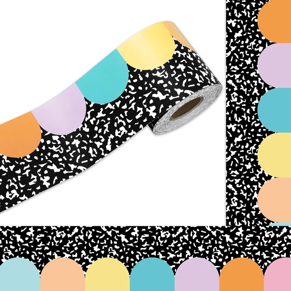 Retro Bulletin Board Borders Colorful Scalloped Rolled Trim Black White Pattern Classroom Decor Teacher Supplies Back to School