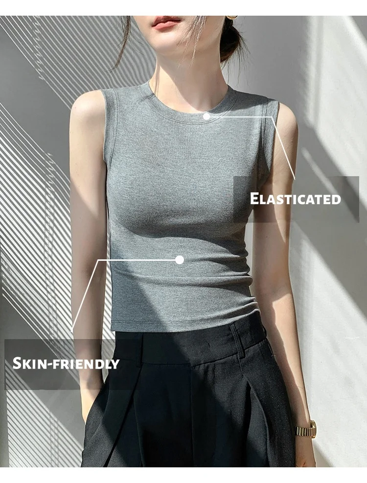 

Sleeveless Turtleneck Vest Figure-hugging Modest Hides Underarm Bulges Short-sleeved Ribbed Fitted Top Breathable Slimming Fit